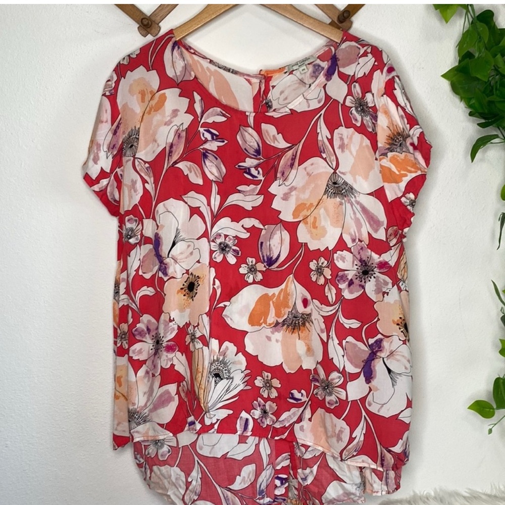 Anne Carson Blouse Multicolor Floral Button Back Size 2X